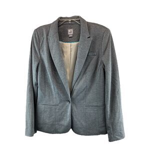JCP JC Penny Womens One Button Blazer Sz Large Gray Padded Lined Office Workwear